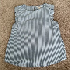 Striped Blue and White Ruffle-Sleeve Tank Top